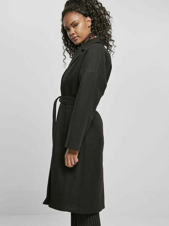 Damen Schwarz Mantel Oversized mit Gürtel