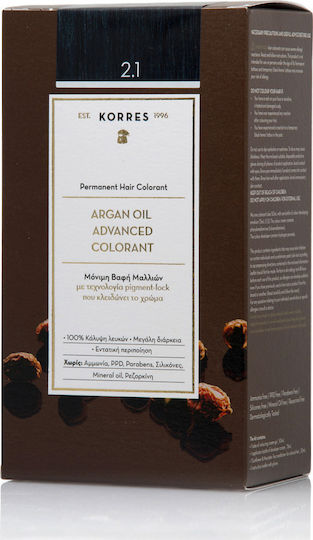 Korres Argan Oil Advanced Colorant Боя за Коса Без Амоняк 2.1 Черно Синьо 50ml