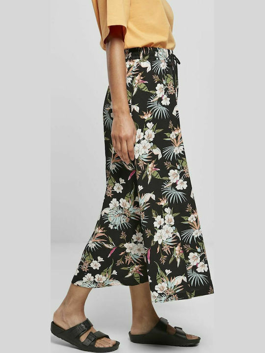 High-waisted Midi Skirt Floral Black