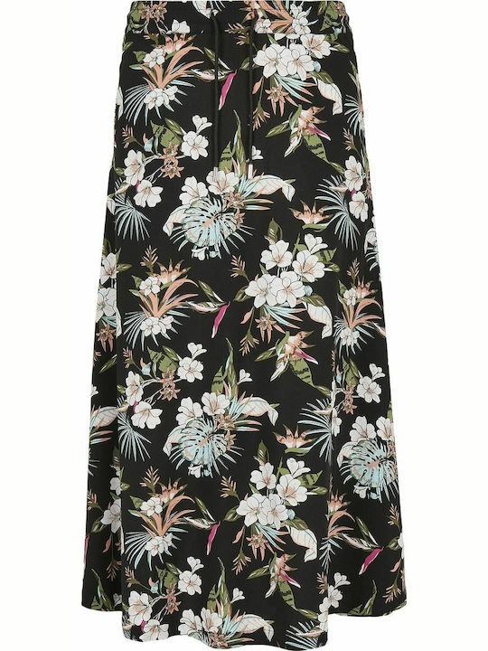 High-waisted Midi Skirt Floral Black