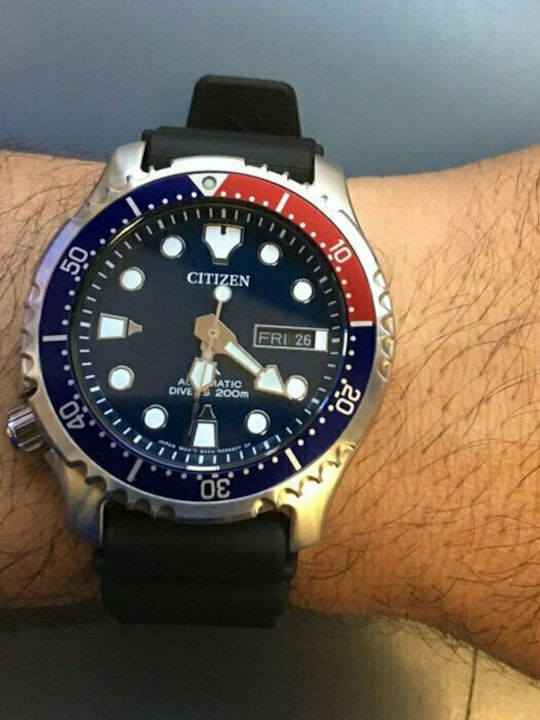 Citizen Promaster Ανδρικό Ρολόι 42mm Αυτόματο με Μαύρο Καουτσούκ Λουράκι
