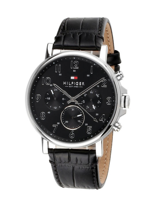 Tommy Hilfiger Icon Ανδρικό Ρολόι 44mm Χρονογράφος Μπαταρίας με Μαύρο Δερμάτινο Λουράκι