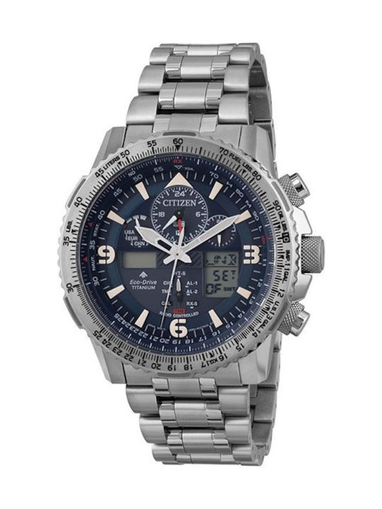 Citizen Promaster Sky Ανδρικό Ρολόι 45mm Χρονογράφος Eco - Drive με Ασημί Μεταλλικό Μπρασελέ