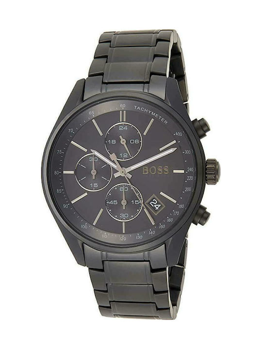 Boss Grand Prix Ανδρικό Ρολόι 44mm Χρονογράφος Μπαταρίας με Μαύρο Μεταλλικό Μπρασελέ