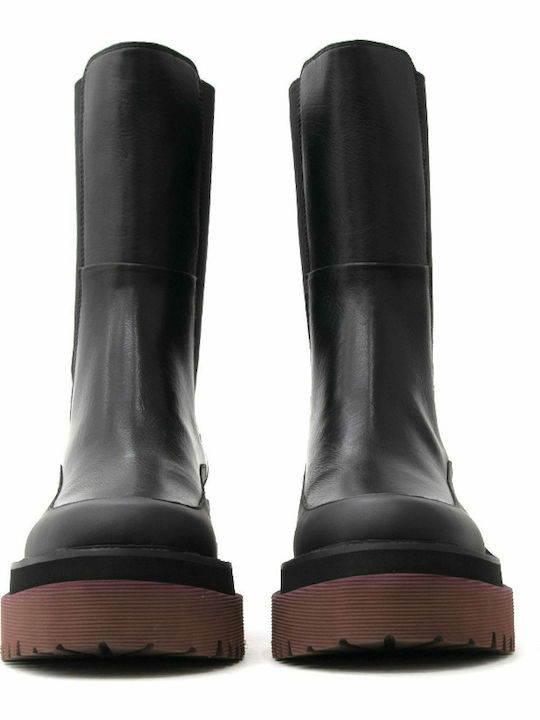 Purple 10 Leather Women's Chelsea Boots with Medium Heel Black