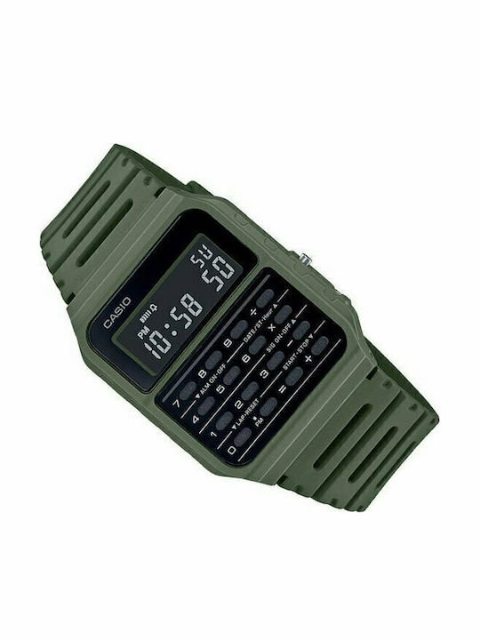 Casio Calculator Ceas Digital Bărbați 43.2mm cu Baterie și Curea Verde din Cauciuc