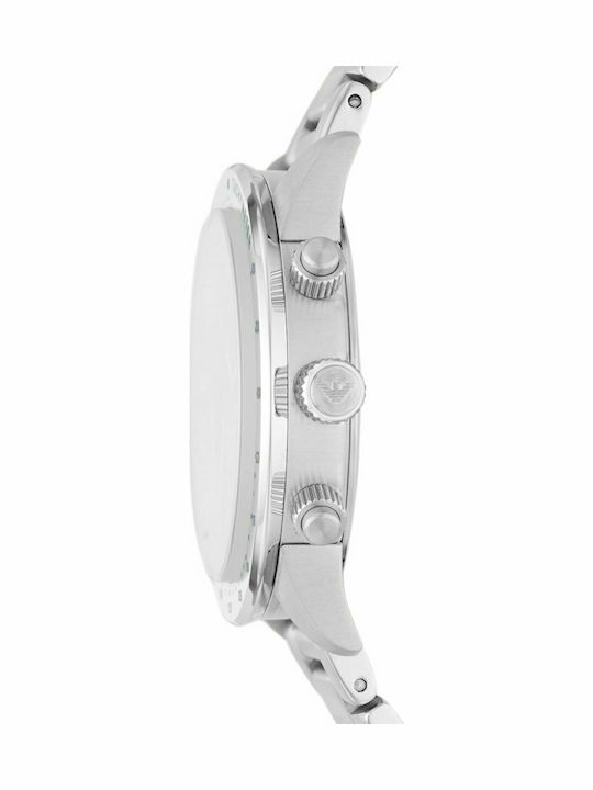 Emporio Armani Mario Ανδρικό Ρολόι 43mm Χρονογράφος Μπαταρίας με Ασημί Μεταλλικό Μπρασελέ