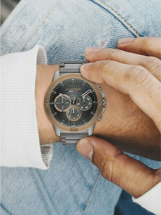 Tommy Hilfiger Harley Men's Watch 46mm Chronograph Battery with Silver Metal Bracelet