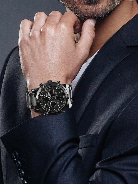 Skmei 1389 Herrenuhr 48mm Chronograph Batterie mit Schwarz Metallarmband