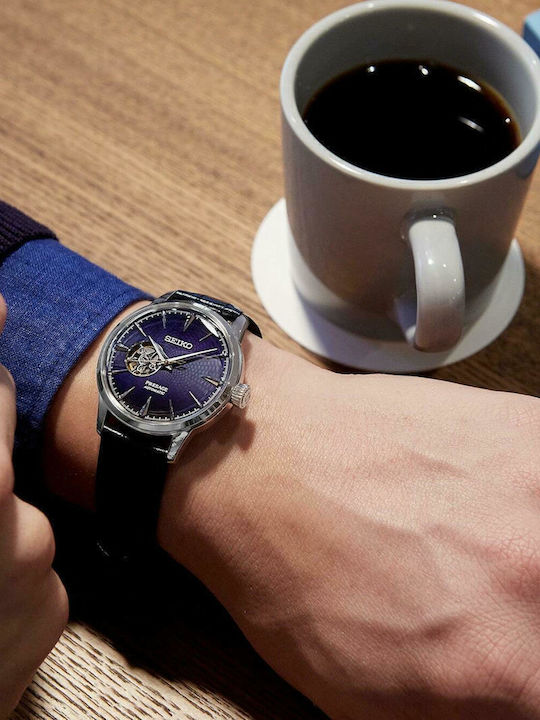 Seiko Presage Basic Line Herrenuhr 40.5mm Automatisch mit Blau Lederarmband