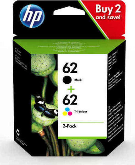 HP 62 Original Pack of 2 InkJet Printer Inks Multiple (Color) / Black (N9J71AE)