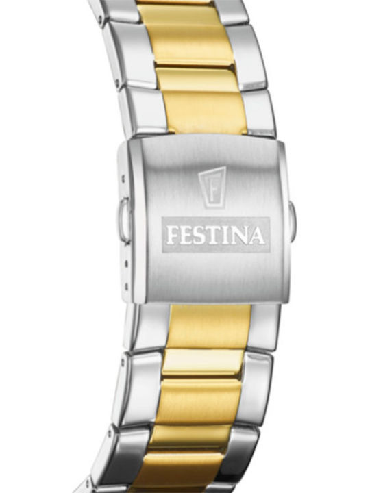 Festina Ανδρικό Ρολόι 44mm Χρονογράφος Μπαταρίας με Μεταλλικό Μπρασελέ