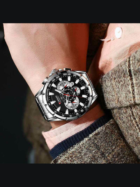 Curren Men's Watch 45mm Chronograph Battery with Metal Bracelet Black/Silver