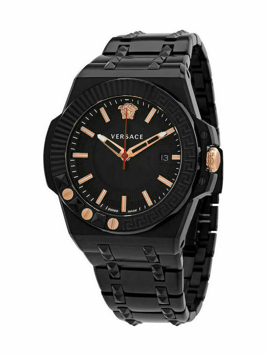 Versace Chain Reaction Ανδρικό Ρολόι 45mm Μπαταρίας με Μαύρο Μεταλλικό Μπρασελέ