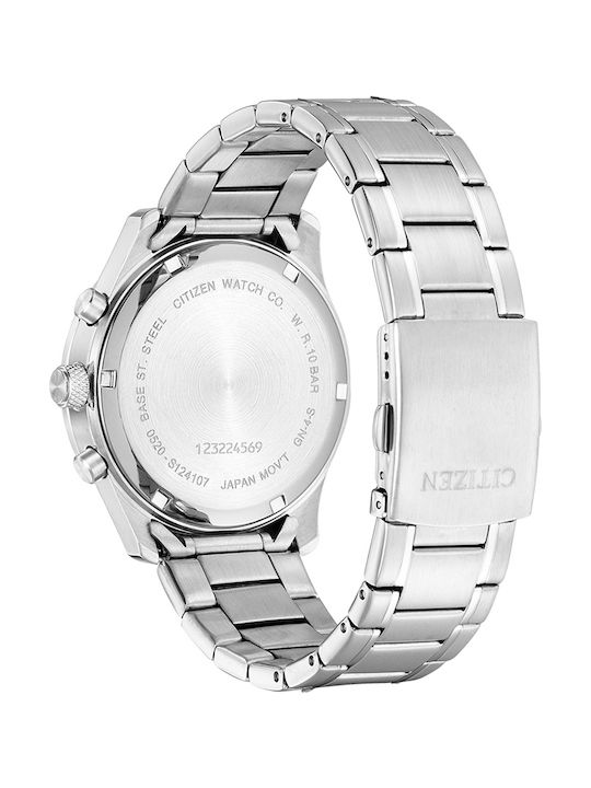 Citizen Ανδρικό Ρολόι 42mm Χρονογράφος Μπαταρίας με Ασημί Μεταλλικό Μπρασελέ