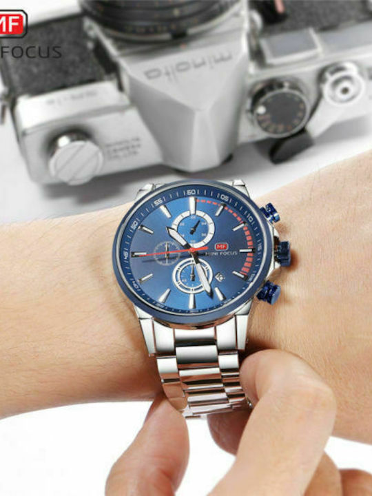 Mini Focus Men's Watch 48mm Battery with Silver Metal Bracelet