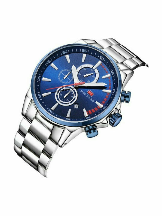 Mini Focus Men's Watch 48mm Battery with Silver Metal Bracelet