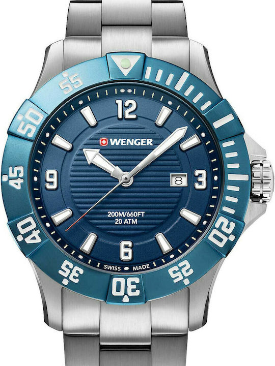Seaforce Herrenuhr 43 mm mit Batterie in Silber