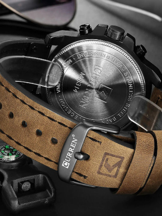 Curren Men's Watch 47mm Chronograph Battery with Leather Strap Beige/Brown