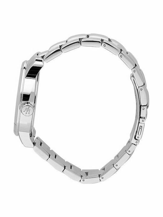 Maserati Successo Ανδρικό Ρολόι 44mm Μπαταρίας με Ασημί Μεταλλικό Μπρασελέ