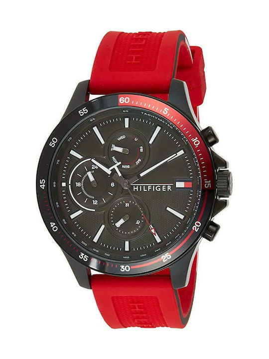 Tommy Hilfiger Bank Men's Watch 45mm Chronograph Battery with Red Rubber Strap
