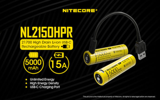 NiteCore NL2150HPR Wiederaufladbare Batterie 21700 Li-Ion 5000mAh 3.6V 1Stück
