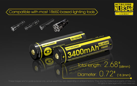 NiteCore NL1834R Презареждаща батерия 18650 Li-ion 3400mAh 3.6V 1бр