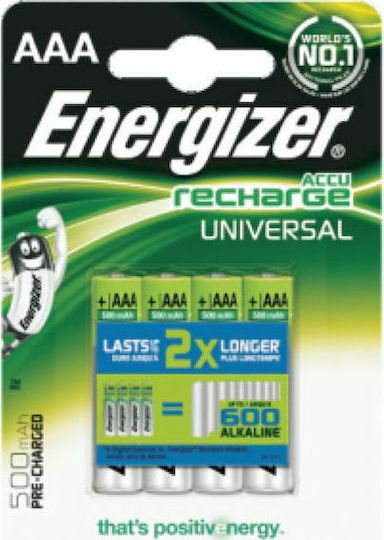 Energizer Universal Επαναφορτιζόμενες Μπαταρίες AAA Ni-MH 500mAh 1.2V 4τμχ