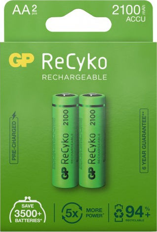 GP Batteries ReCyko Επαναφορτιζόμενες Μπαταρίες AA Ni-MH 2100mAh 1.2V 2τμχ