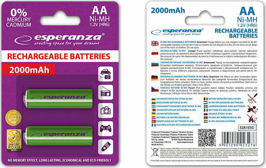 Esperanza Eza103r Rechargeable Battery AA Ni-MH 2000mAh 1.2V 2pcs