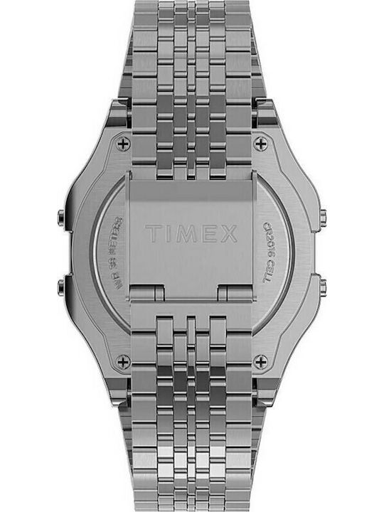 Timex T80 Digital Men's Watch 34mm Chronograph Battery with Silver Metal Bracelet