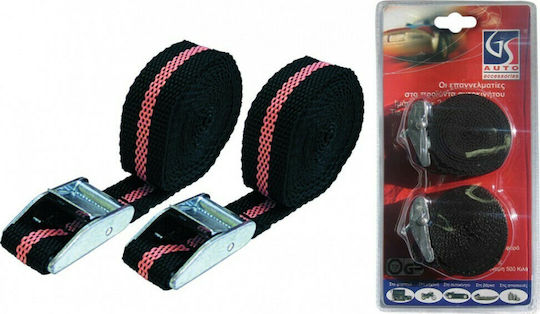 Auto Gs Car Luggage Strap 250x2.5cm & Hooks Black 2 Pieces