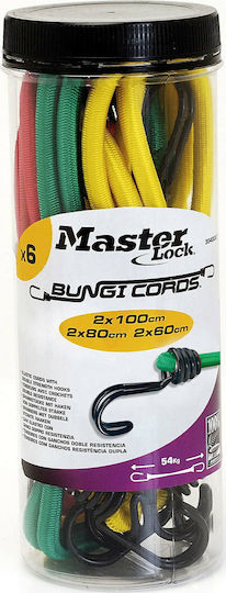 Master Lock Χταπόδι Αποσκευών Αυτοκινήτου 100cm 2 Άκρων με Διπλό Γάντζο 60/80/100cm 6τμχ
