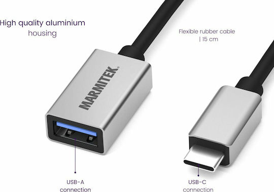 Marmitek Connect Μετατροπέας USB-C male σε USB-A female Ασημί 1τμχ