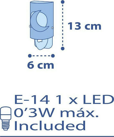 Ango Nursery Night Light LED Moon and Stars Power Blue Warm
