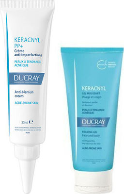 Ducray Keracnyl Gel Καθαρισμού Προσώπου - Σώματος για Λιπαρές Επιδερμίδες 40ml & Keracnyl PP+ Anti Blemish Cream 30ml Σετ Περιποίησης με Κρέμα Προσώπου
