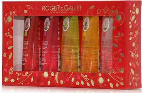 Roger & Gallet Shower Gel Fleur De Feguier, Gingembre, Fleur D'Osmanthus, Bois D'Orange, Rose 5x50ml Skin Care Set for Body Cleaning