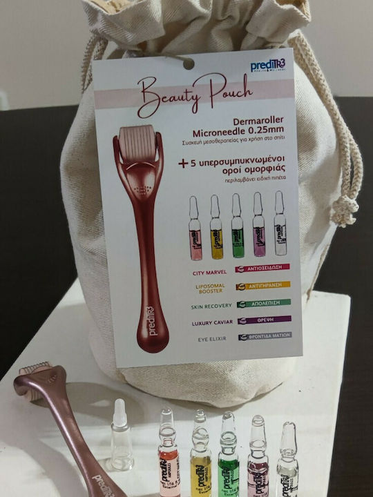 Preditr3 Beauty Pouch Комплект за грижа за кожата за Хидратация Дермаролер Микроигла и 5 ампули