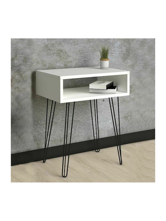 Fiona Wooden Bedside Table with Metallic Legs Λευκό 55x35x58cm