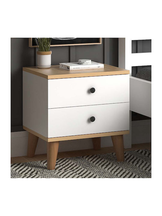 Luce Wooden Bedside Table Λευκό - Δρυς 45x35x47cm