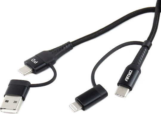 AMiO FullLINK UC-15 Braided USB to Lightning / Type-C Cable Μαύρο 1m (02547/AM)