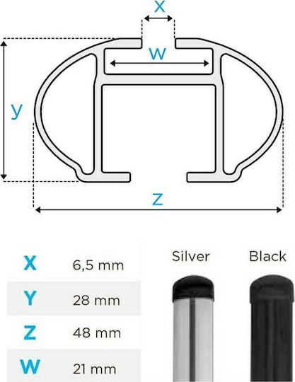 Menabo Menabo Aluminum Car Roof Bars Tiger 120cm Universal 5D for Cars with Factory Bars Set with Roof Rack Legs Black