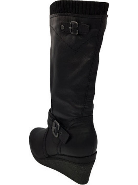 Leather Women's Boots with Zipper Black