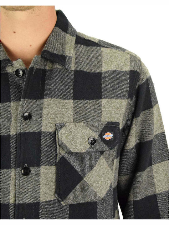 Sacramento Long Sleeve Flannel Overshirt in Narrow Fit Checked Grey Melange