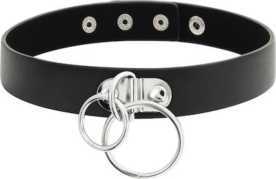 Coquette Hand Crafted Choker Zgardă Inel dublu din piele vegană Black Black