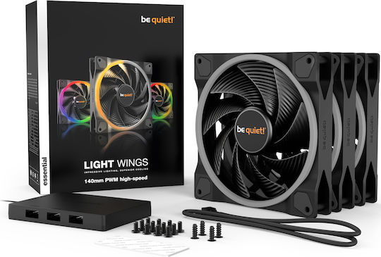 Be Quiet Light Wings High-speed Ventilator pentru Carcasă 140mm (2200rpm / 71.7cfm) cu Iluminare ARGB și Conexiune 4-Pin PWM 3 Bucăți