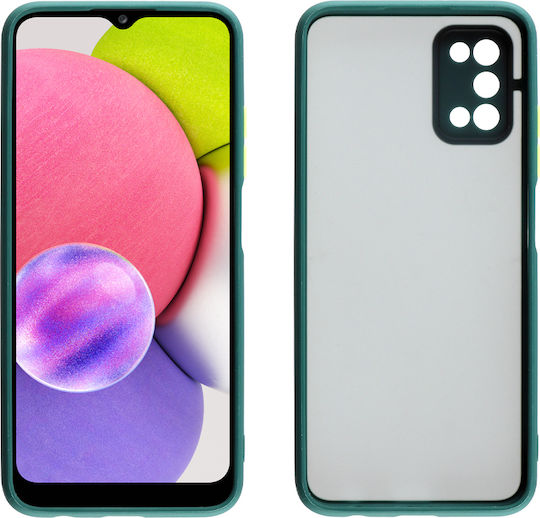 Lime Hardsell Camera Guard Back Cover Plastic / Silicon Dark Green with Yellow Keys (Galaxy A03s)