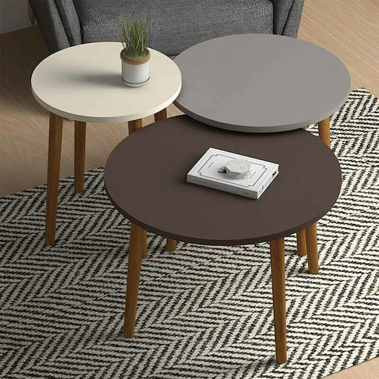 Rund Couchtisch Roma Holz Cream / Cappuccino / Coffee 3Stück B60xT60xH46cm