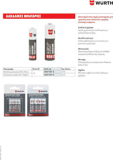 Wurth Red Line Alkaline Batterien AA 1.5V 4Stück 08270014