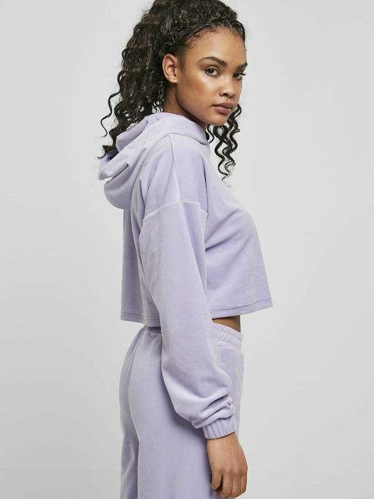 Cropped Women's Sweatshirt Velvet Hooded Purple
